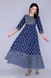 Blue plus size Anarkali kurti with mirrorwork - Rayon, three-quarter sleeves, printed combo for women's fashion, close-up view