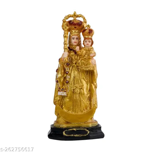 Golden polyresin Our Lady of Good Health Velankanni Matha showpiece idol, ideal for home decor or gifting, 21 x 9 x 9 CM