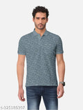 Green cotton blend polo t-shirt with geometric print, Men's size M-5XL, trendy fashion statement