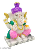 Multicolor marble Ganesh Idol (14x9x6 cm), intricately carved by Indian artisans for spiritual decor