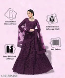 Embroidered net lehenga set for women, semi-stitched with a 42m waist and 44m length