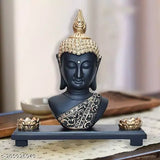 Dark black & golden polyresin Buddha idol (30x11x31 cm), elegant home decor accessory for interior design