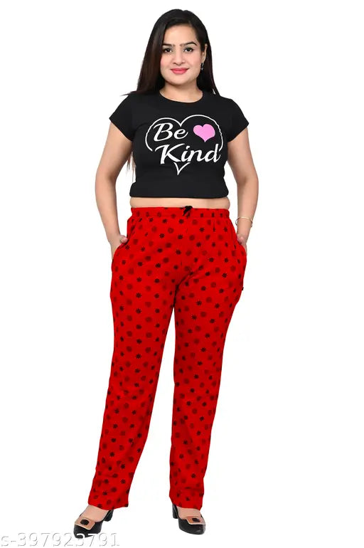 Relaxed fit women's cotton printed track pants, lower cut style