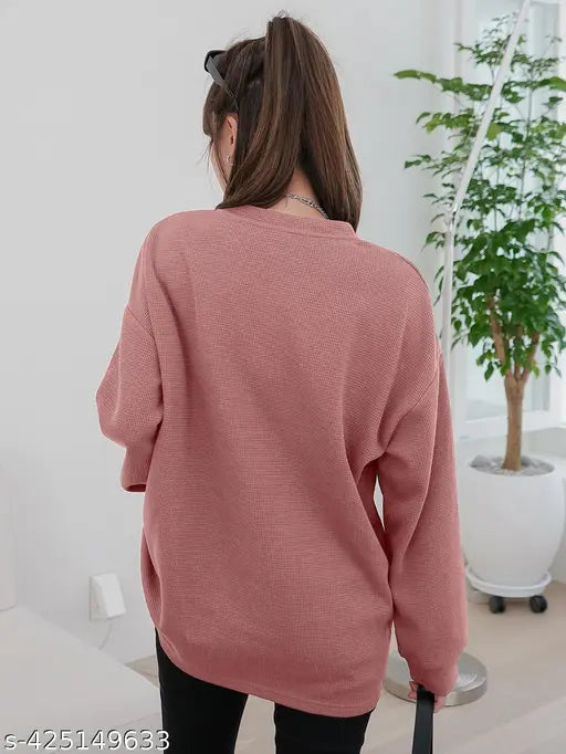 Long sleeve, oversized, round neck, waffle pattern Korean top for women in winter