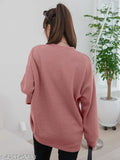 Long sleeve, oversized, round neck, waffle pattern Korean top for women in winter