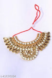 Golden, handmade Futurez Key Laddu Gopal jewelry set featuring mukut necklace, bangles, flute (45 size), made with imitation gems and decorative pieces. God idol dress for Krishna, premium quality, multicolor patterns. Indian origin