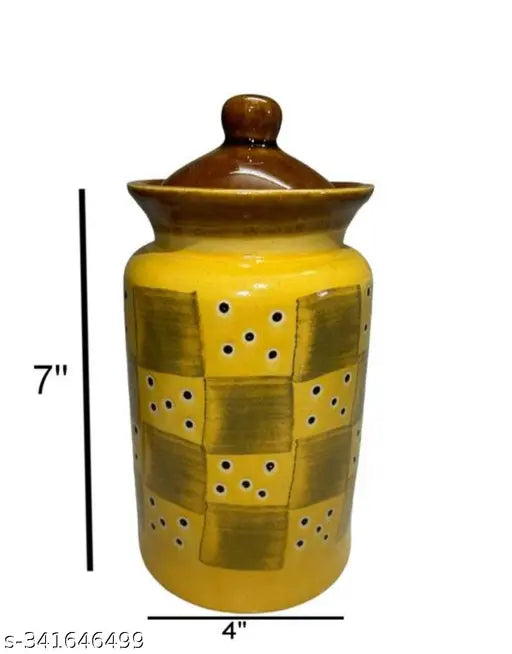 Multipurpose ceramic jar with lid for kitchen storage, pickling jars, barni, suitable for dining table use, 1000ml capacity