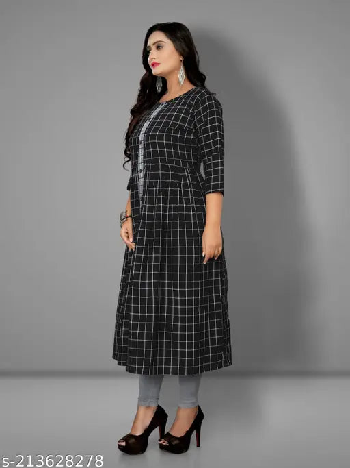 Trendy women's black and white checkered anarkali kurti