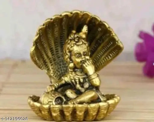 Metal Krishna idol Nag with Gopal, 5"x4"x6", Indian artifact on altar
