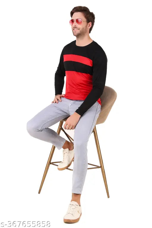 Stylish polyester colorblocked men's long sleeve t-shirts, premium fabric, S-XXL sizes (India origin)