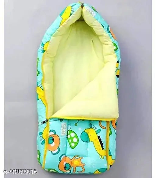 Green cotton sleeping bag for newborn babies aged 9 months, long-sleeved solid pattern design
