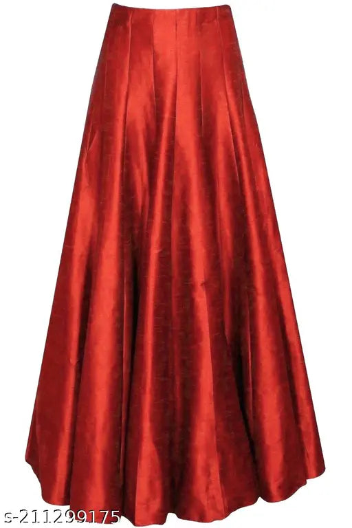 Red silk pleated long skirt