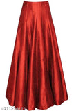 Red silk pleated long skirt