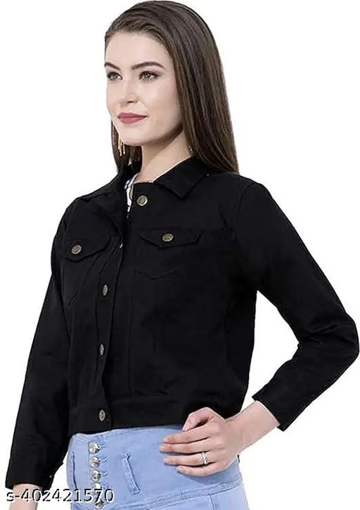 Black denim women's jacket, long sleeves, dyed/washed, XS-XXXXXL sizes available