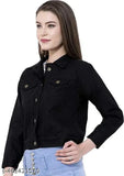 Black denim women's jacket, long sleeves, dyed/washed, XS-XXXXXL sizes available
