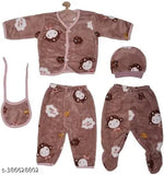 Woolen Cool Kids CapsuleBABY Winter Set: Printed long-sleeved top with matching beanie, scarf, and gloves - Winter style for 0-3 months boys, Made in India