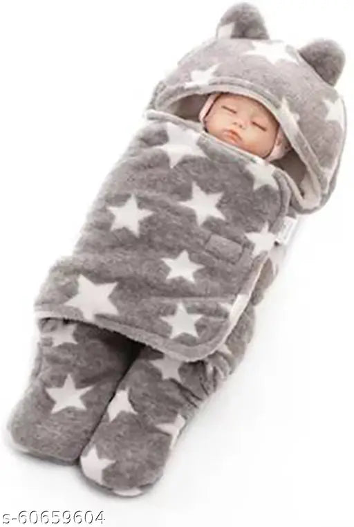 Soft microfiber hooded baby blanket pack of 2, abstract print, ideal for heavy winter, made in India (NCY printed crib blanket)