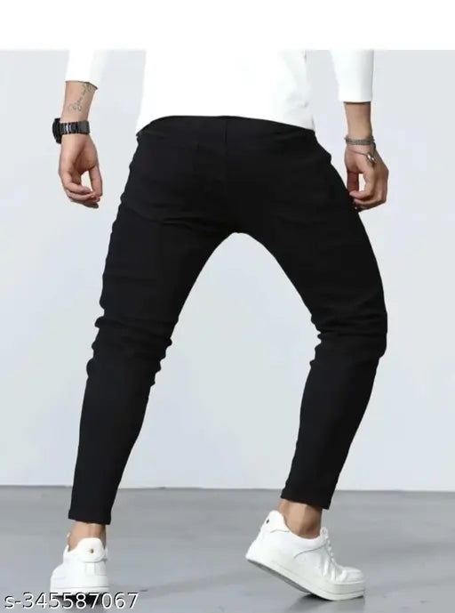Black cotton man's skull-printed jeans for party and casual wear, solid design, size 28 (Waist: 28in, Length: 40in), India origin