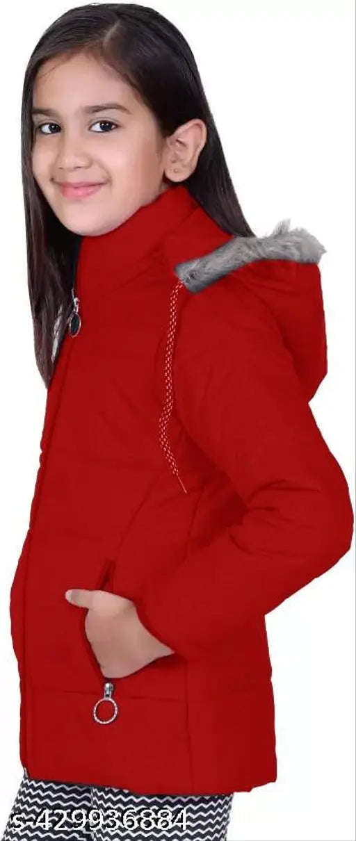 Red hooded jacket with faux fur lining