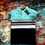 Striped short-sleeve cotton polo t-shirt for men, made in India (XXL - Chest 44in, Length 30in)