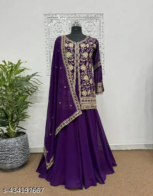 Purple traditional dress with embroidery and gold trim