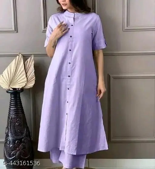 Kantha cotton coord set for all ages: solid color kurta and palazzo with double side pockets, suitable for various occasions, Indian-made