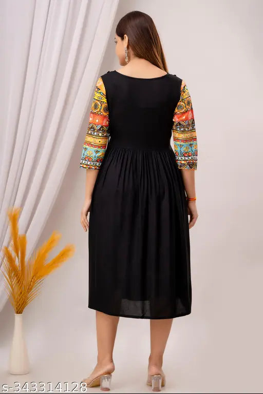Black mustard waist dress with ruffled hem and side pockets