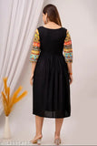 Black mustard waist dress with ruffled hem and side pockets