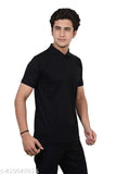 Black viscose rayon polo shirt for men, regular fit, half sleeve, solid black color, cotton blend fabric, classic polo neck design, suitable for casual or semi-formal events, made in India