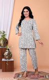 Cotton trendy printed night suit for women, comfortable pyjamas with three-quarter sleeves. Premium pattern, easy to wash. India origin