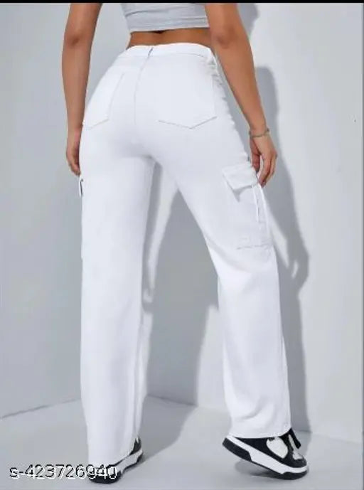 White cotton stretch pants for women
