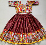Kids baby girl's printed satin lehenga choli set on mannequin, net readymade wedding wear for kids girls