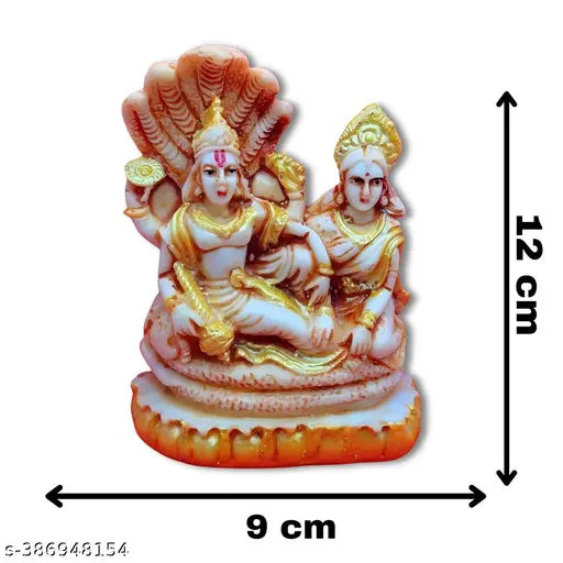 Resin Lord Narayan Vishnu Laxmi Ji Murti idol, 12cm x 12cm x 9cm, Indian God decor for pooja room
