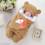 Unisex 0-6 months cotton flannel baby swaddle blanket, soft & cozy hooded design