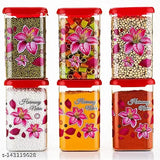 Colorful plastic containers, set of 12, with flower print and lock system, 1100ml capacity, airtight, for grocery storage in kitchen