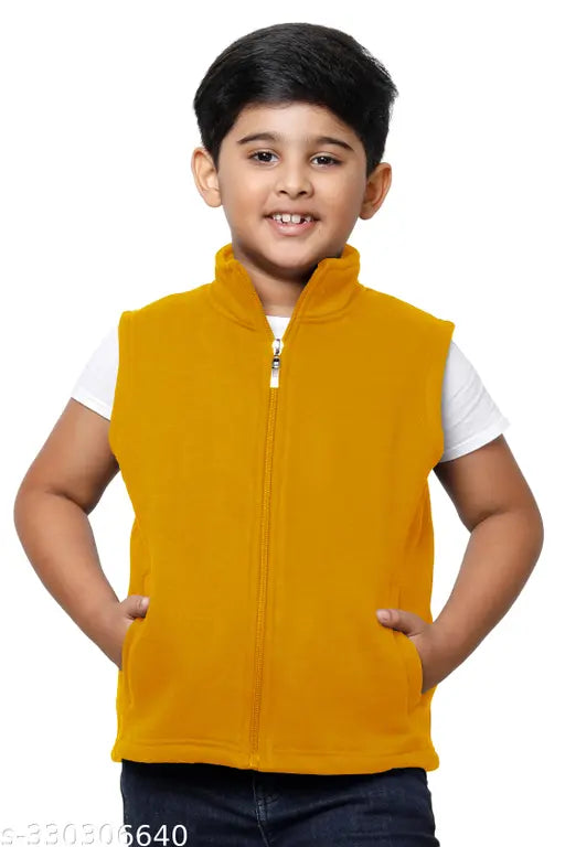 IndiWeaves boys solid fleece warm sleeveless jacket, pack of 1