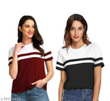 Maroon and black striped cotton round neck t-shirt for women or girls, half sleeve style