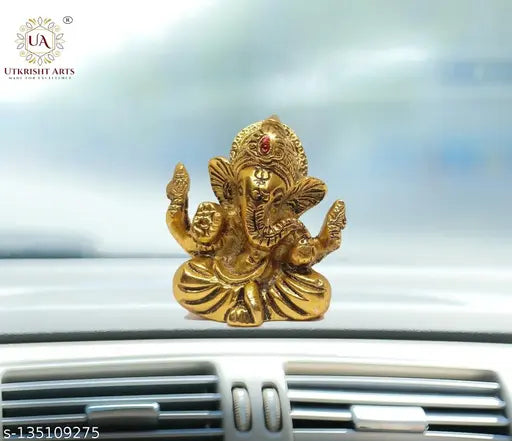 Metal Ganesha idol for car dashboard, handcrafted home decor item from India