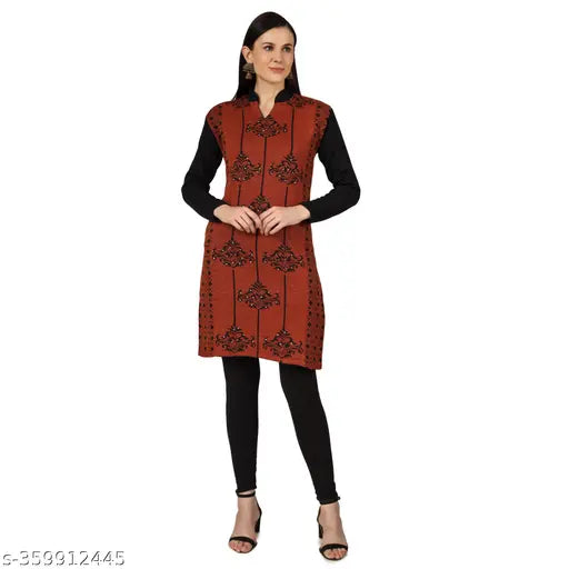 Woolen kurta, dark green fabric, for women, pack of 1