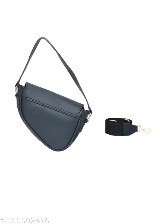 Stylish black sling bag with curve shape and thin strap