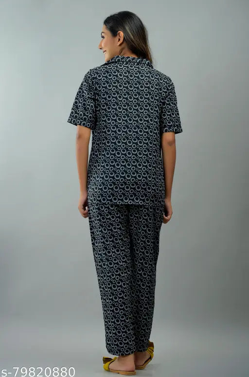 Pure cotton printed nightsuit, Jaipuri style nightdress for women, short-sleeved pyjama top and bottom