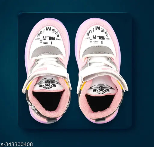 Pink Kids Led Shoes with Velcro Closure, Lightweight, Outdoor Sports Shoes