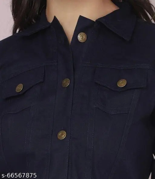 Trendy denim full-sleeve solid cotton jacket, ladies wear, long sleeves, India origin