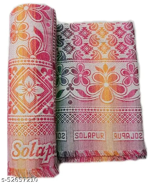 Multicolor floral printed pure cotton Solapur Blanket, soft and cozy for mild winter, adult use, 600 thread count, Indian origin