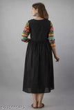 Long black rayon anarkali kurta with colorful print