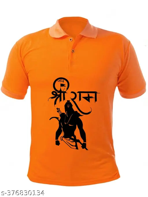 Pure Heart Jai Shree Ram printed unisex polyester polo neck t-shirt with short sleeves, available in various sizes from S to XXL