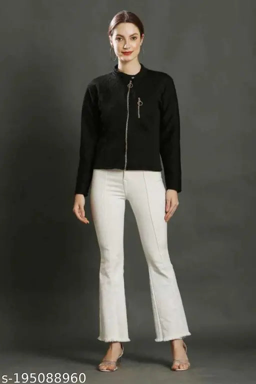 Leather BORFI jacket, solid pattern, long sleeves, size S (bust 34in, length 18in), made in India