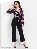 Georgette printed net long-sleeve jumpsuit for women, trendy fashion piece on mannequin