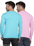 Sky blue and pink cotton blend full sleeves t-shirt pack (2), ideal for all seasons, men's fashion essential from Kroptee