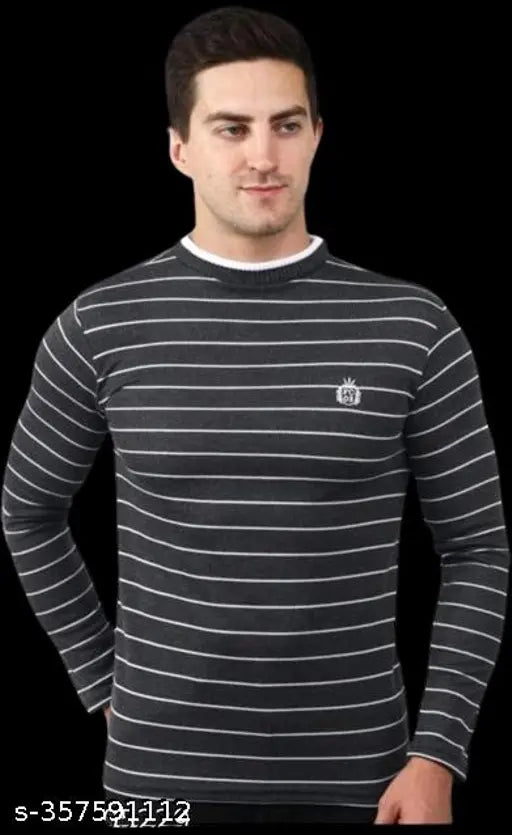 Mens woolen striped long-sleeve t-shirt, lightweight for travel, comfortable fit, made in India